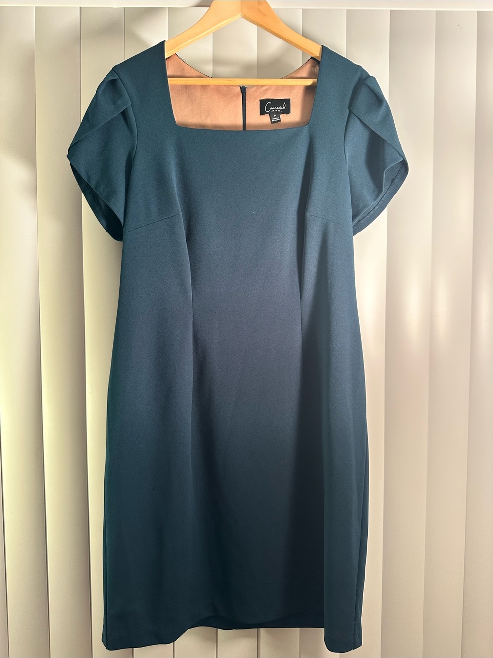 connected apparel Teal Square-Neck Midi Dress NWT